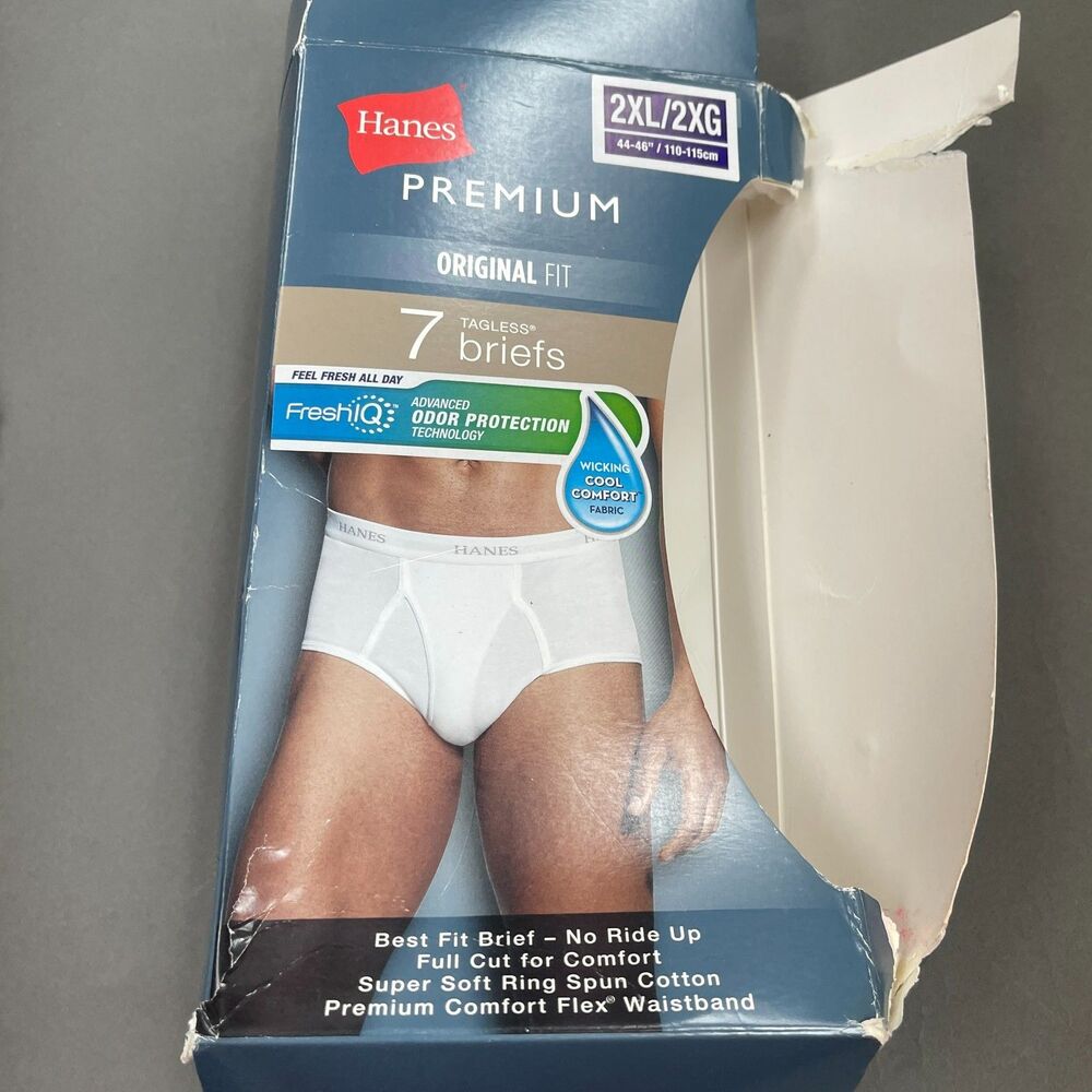 Hanes Men's Underwear Briefs White 7-Pack Tagless 2XL 44/46 Full Cut‎ Fresh IQ